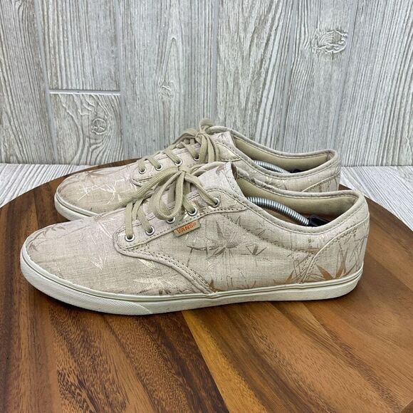 Vans Off the Wall Women’s 11 Tan Gold Palm Tree Sneakers Shoes - Picture 4 of 12